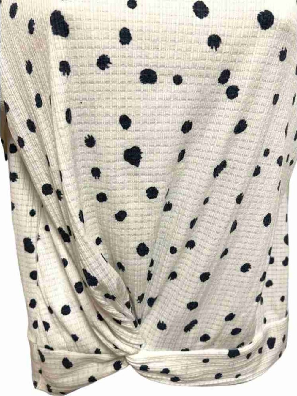 Navy Polka Dot Print Crochet Knot Crew Short Sleeve Top - Picture 3 of 3